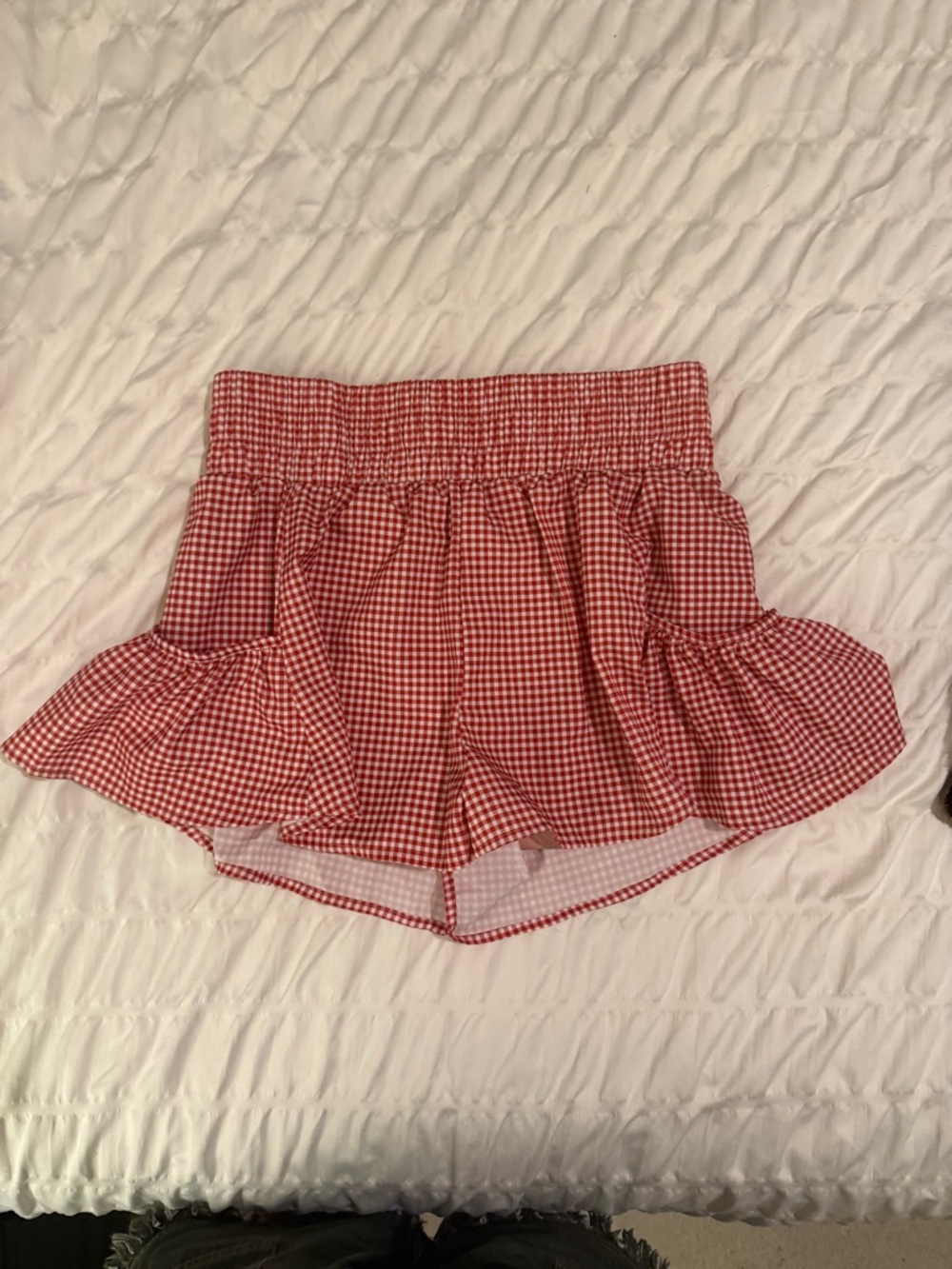 Amazon Red Gingham Ruffle Waistband Athletic Shorts